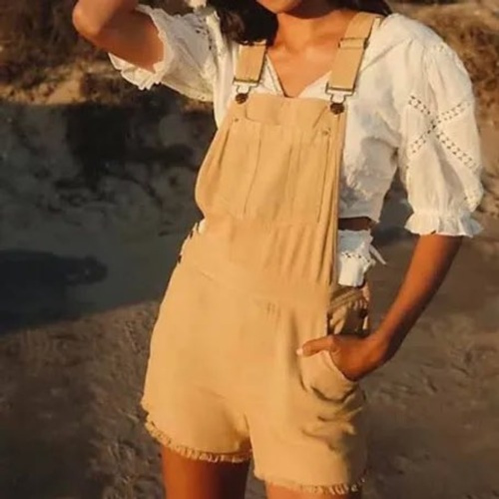 Pilcro and the Letterpress Mustard Yellow Denim Shortalls Overalls Size 29